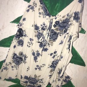 White and blue floral spaghetti strap